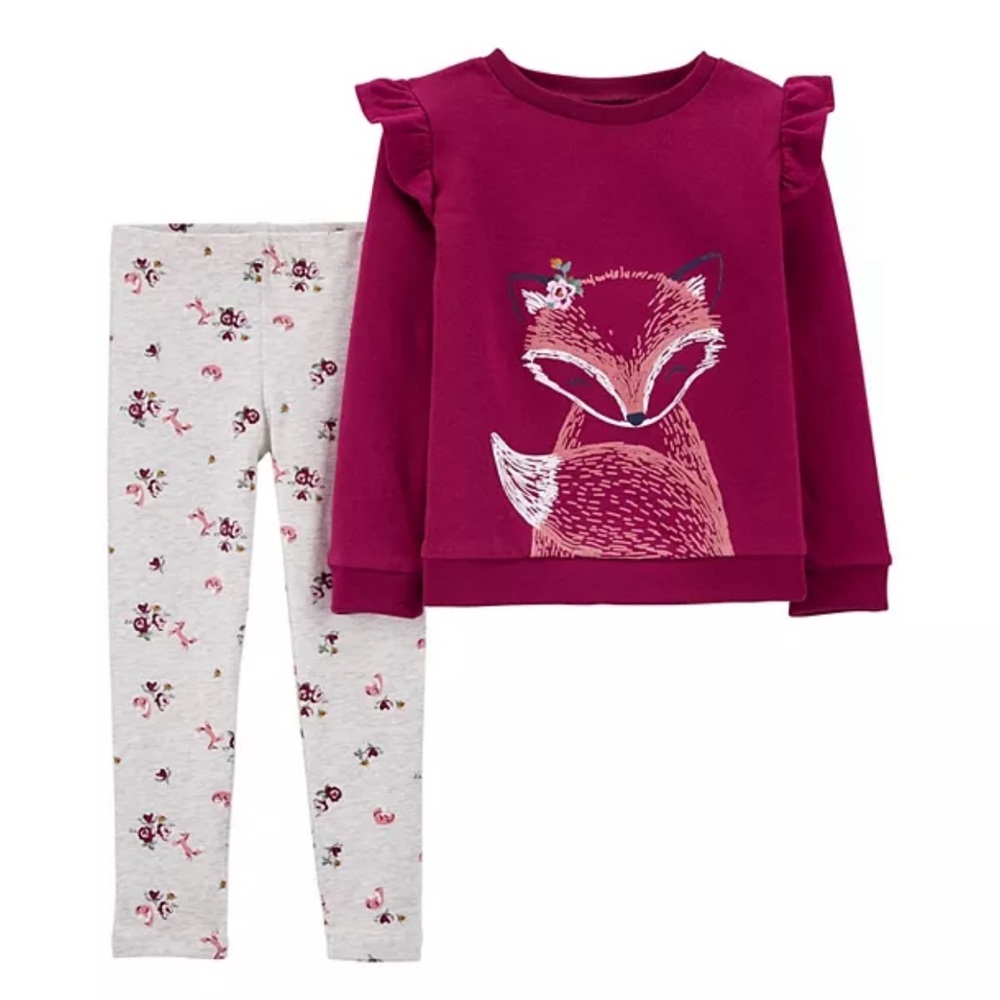 Toddler Girl Carter's 2-Piece Fox Tee & Floral Legging Set 9M